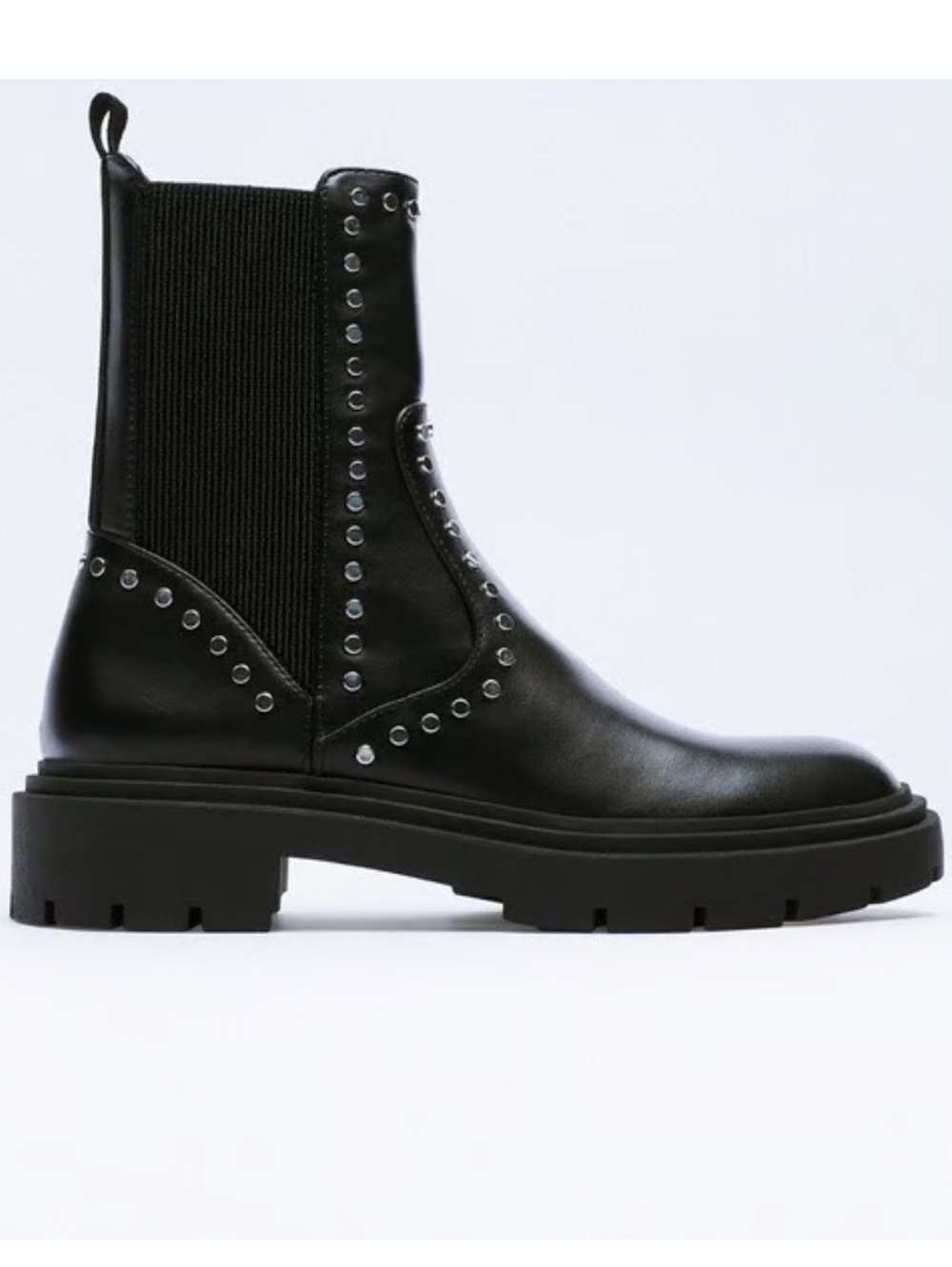 Zara Black Studded Chelsea Ankle Boot Lug Sole Size 6 36